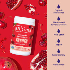 Ultima Replenisher etiqueta nutricional destacando electrolitos y sin azúcar