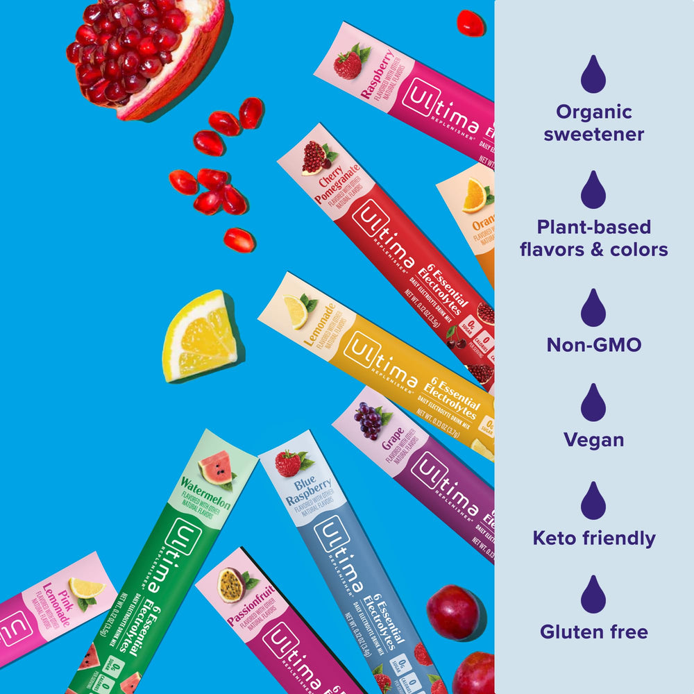 Ultima Replenisher nueve sabores exhibidos variedad para todos gustos
