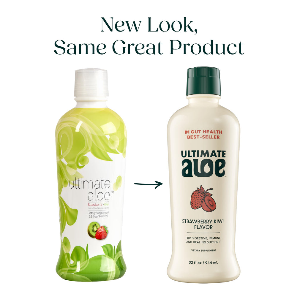 Ultimate Aloe etiqueta con información de ingredientes y beneficios visibles