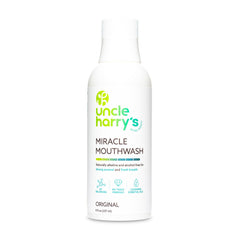 Uncle Harry's envase frontal mostrando etiqueta y beneficio aliento fresco