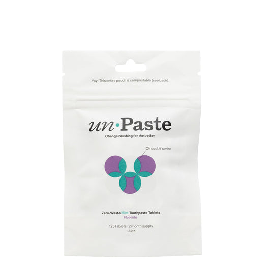 Unpaste frente del paquete 125 tabletas mostrando empaque resellable y beneficio ecológico