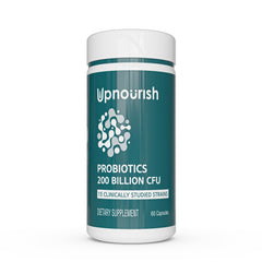 UpNourish frasco delantero mostrando etiqueta clara y beneficios visibles