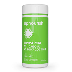 UpNourish vista frontal del envase mostrando dosis y beneficios