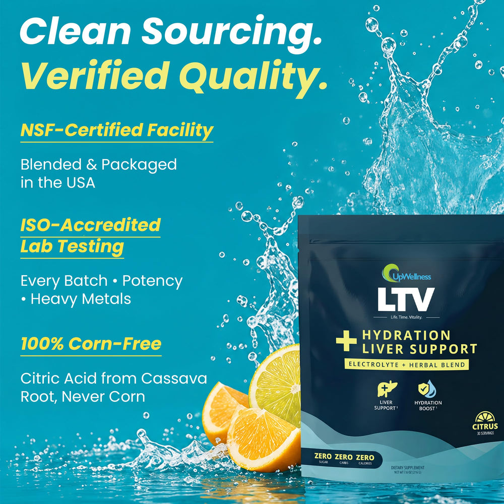 UpWellness LTV etiqueta de ingredientes con enfoque en pureza y trazabilidad