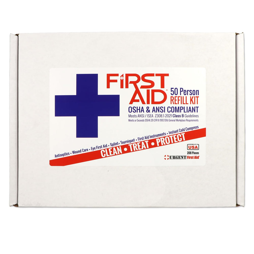 Urgent First Aid inventario desplegado que muestra 208 piezas organizadas y listas