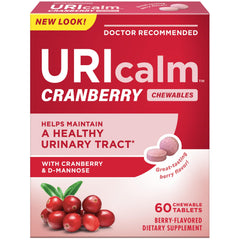 Uricalm frasco frontal mostrando 60 masticables y conveniencia diaria