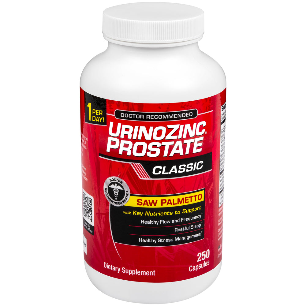 Urinozinc envase frontal mostrando la marca y beneficio de soporte prostático