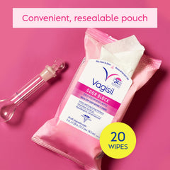 Vagisil toallitas junto a un móvil para comparar tamaño y portátil práctico