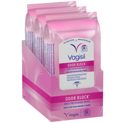Vagisil paquete frontal mostrando diseño y cantidad de toallitas para conveniencia