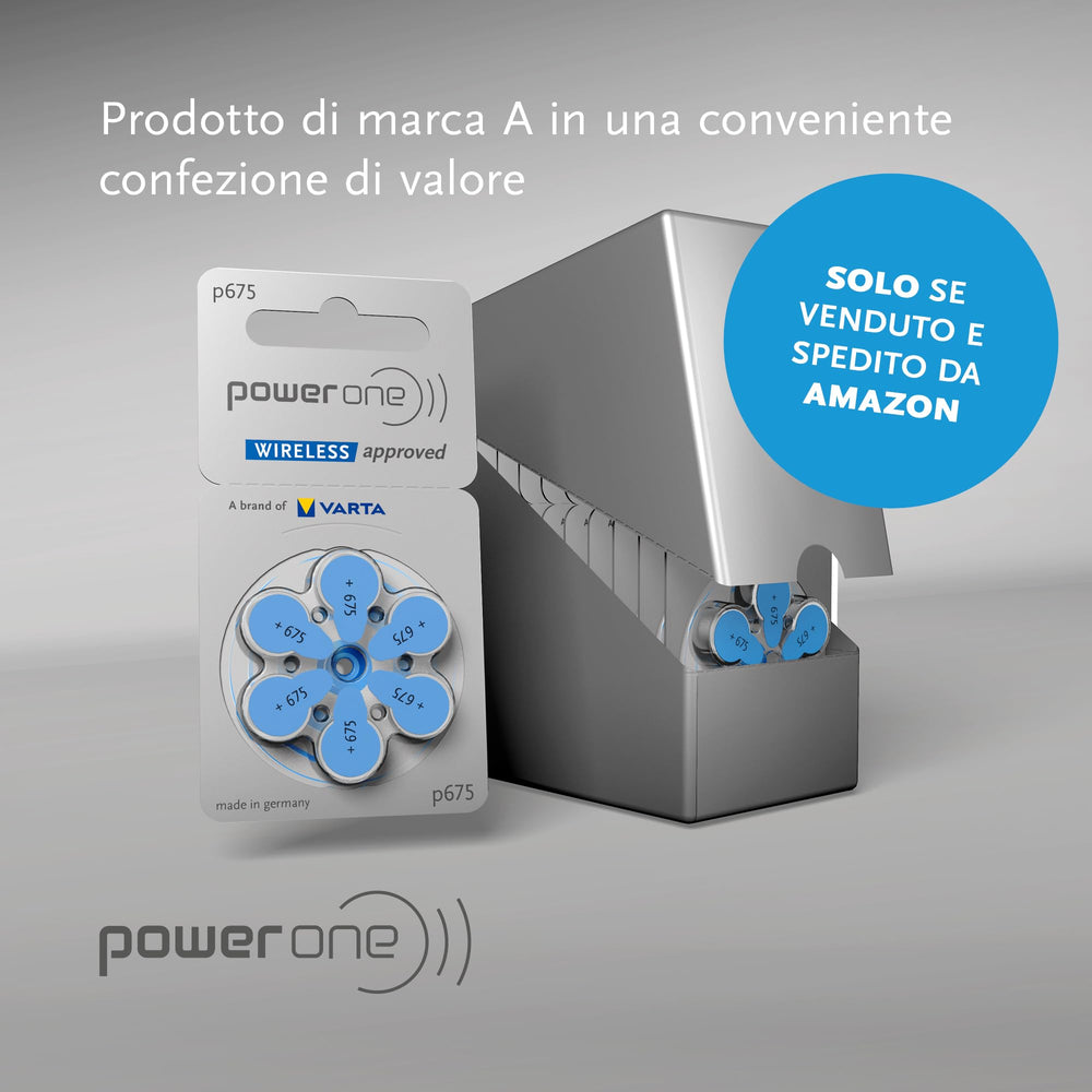 VARTA Powerone primer plano de una celda 675, muestra la calidad y sellado