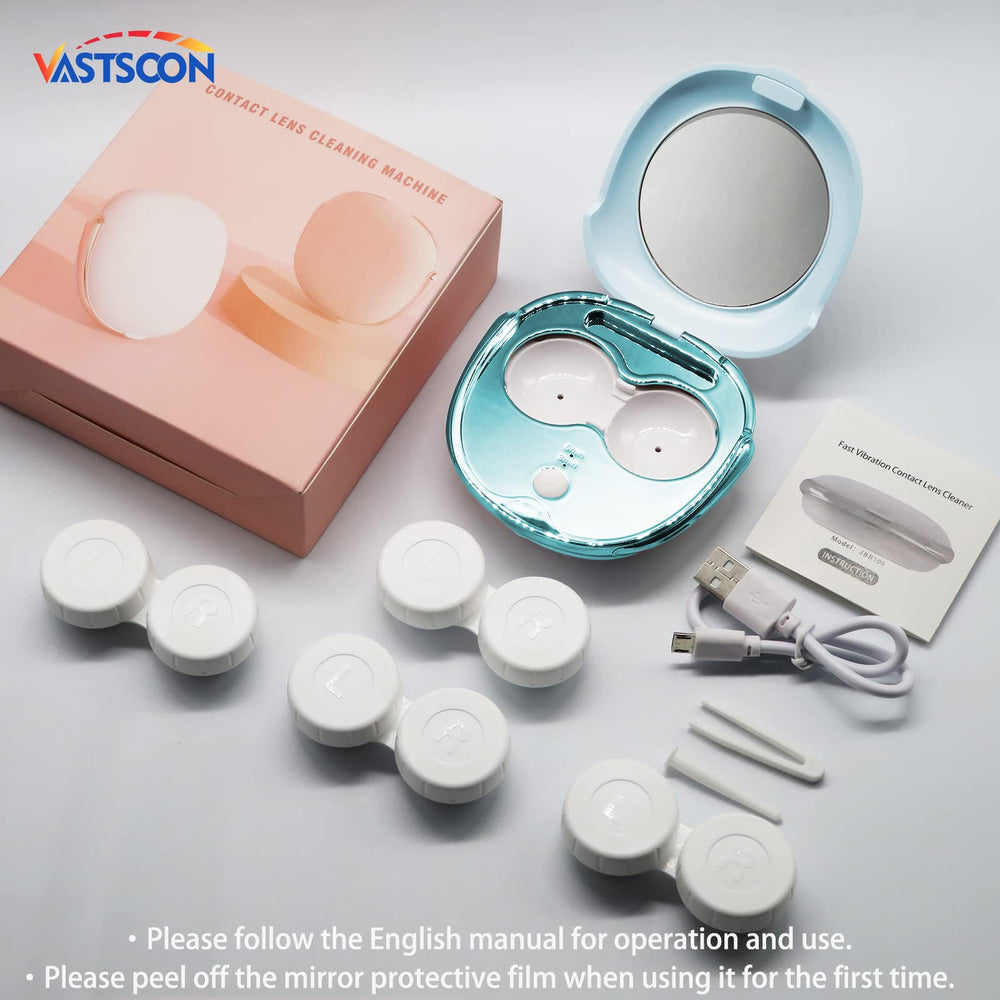 Vastsoon lentes en remojo dentro del estuche que muestran limpieza profunda y cuidado