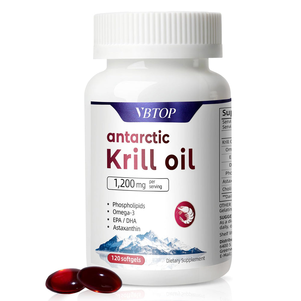 VBTOP frasco frontal del suplemento mostrando etiqueta y beneficio omega‑3