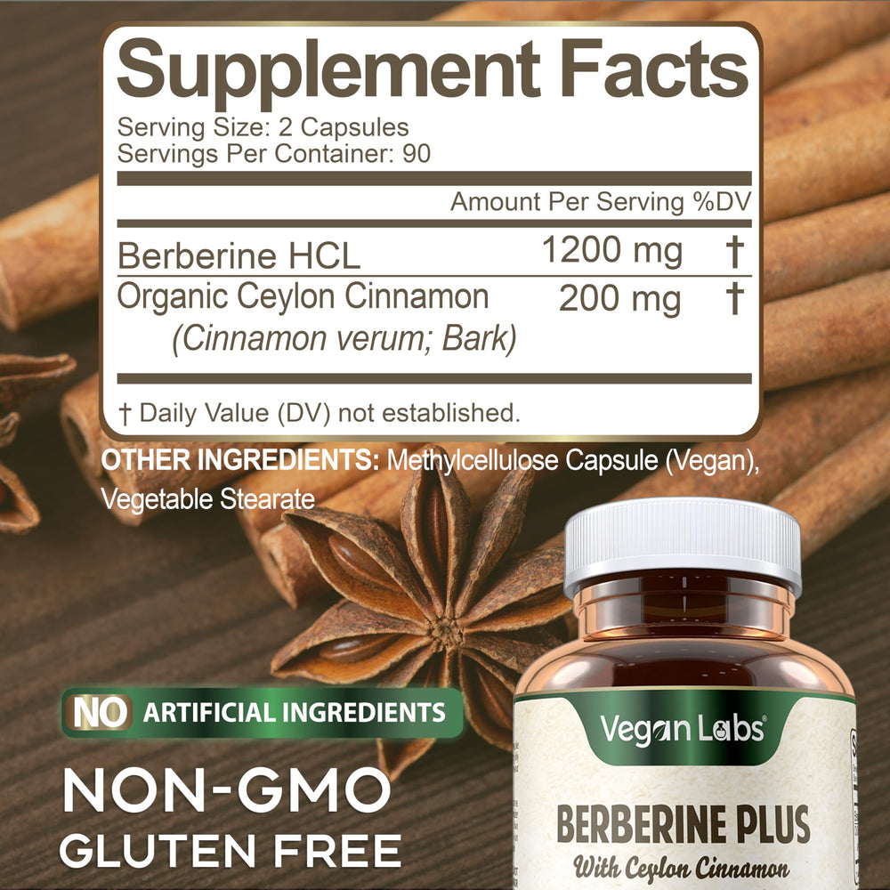 Vegan Labs ingredientes en polvo (canela y berberina) que resaltan naturalidad