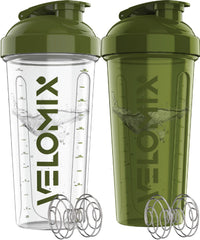 VELMOMIX botella frontal verde bosque mostrando diseño y capacidad, ideal para batidos sin derrames