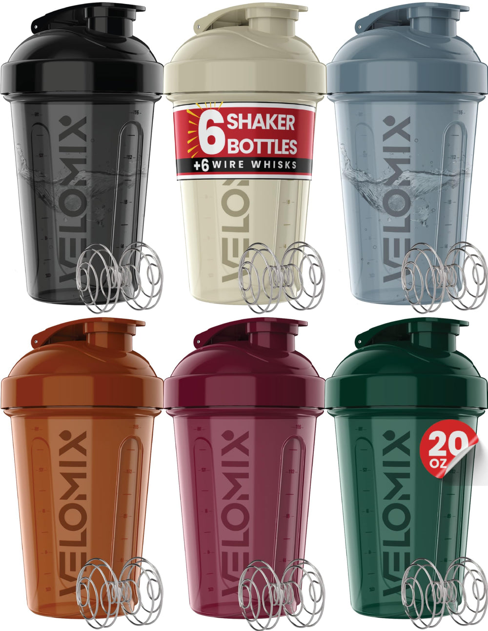 VELOMIX frente del pack de seis botellas, conveniencia para rutinas