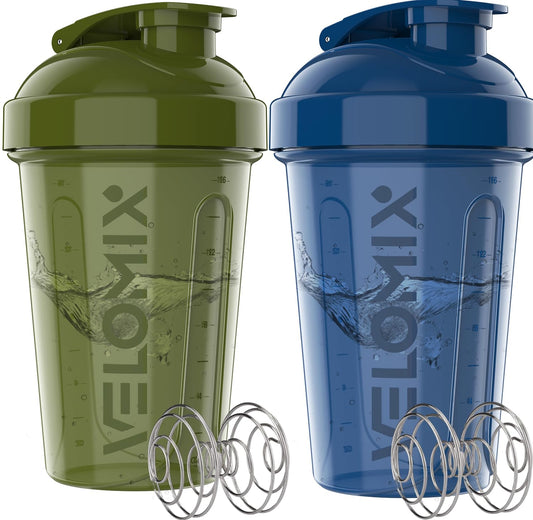 VELOMIX vista frontal del pack verde y azul, diseño compacto y práctico