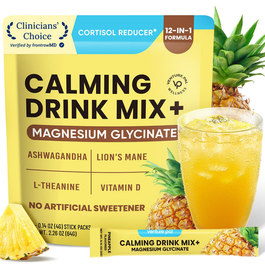 Venture Pal Calm Drink Mix bottle on table for easy relaxation.