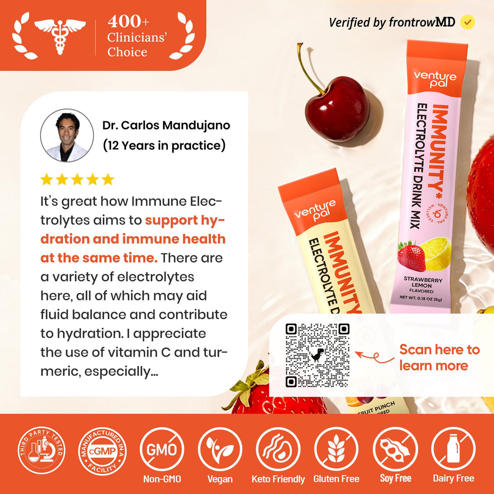 Venture Pal etiqueta con lista de ingredientes y vitaminas, transparencia de fórmula