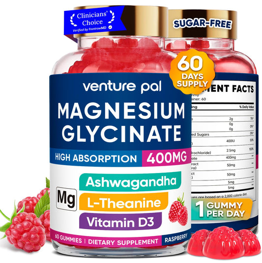 Venture Pal Magnesium Glycinate Gummies bottle highlighting daily stress-relief potential