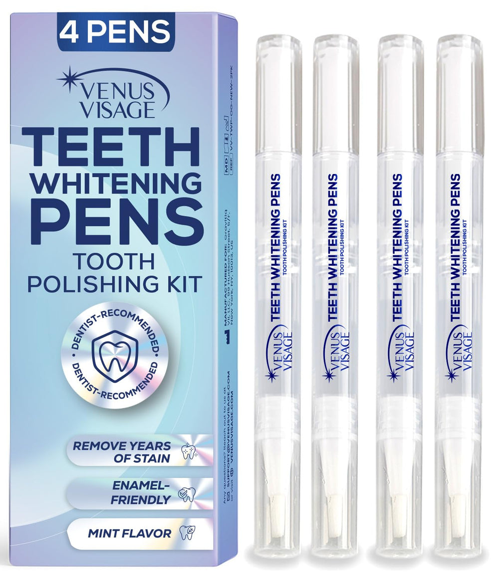 VENUS VISAGE empaque frontal del kit mostrando cuatro bolígrafos y beneficios rápidos