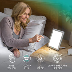 Pie desmontable de Verilux HappyLight Lucent demostrando ajuste y portabilidad