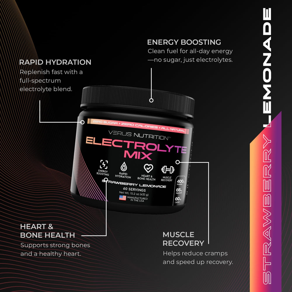 VERUS NUTRITION vaso con bebida rosa listo, refresca al instante
