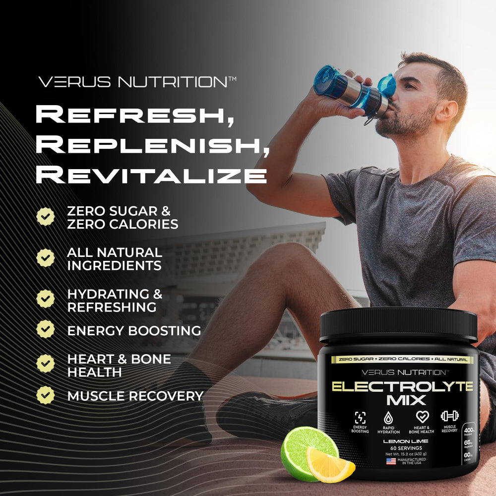 VERUS NUTRITION envase junto a una mano para comparar tamaño y capacidad práctica