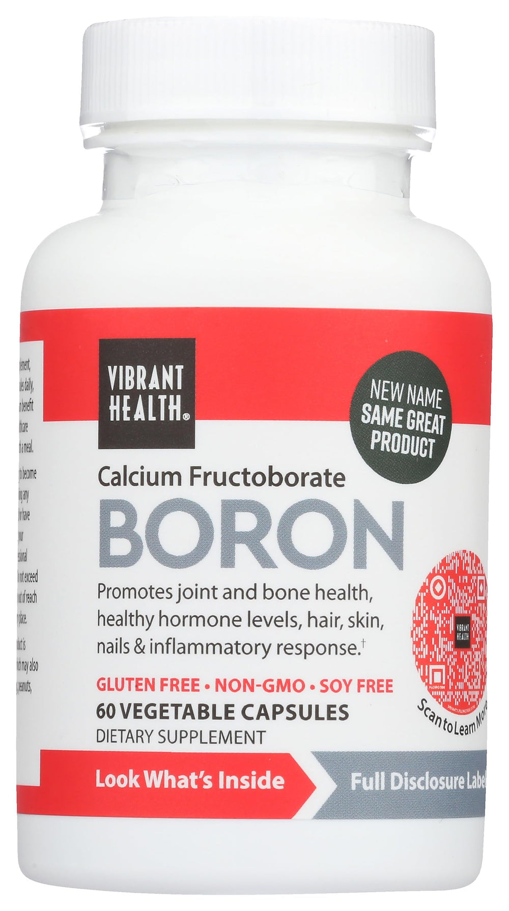 Vibrant Health detalle de etiqueta con ingredientes y dosis transparentes