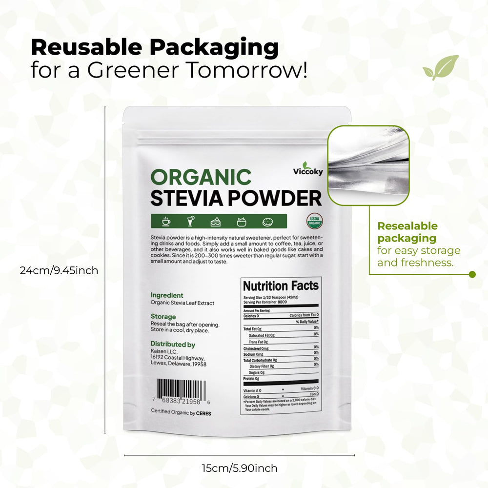 Viccoky Stevia orgánica, hojas de origen natural para endulzar sin azúcar.