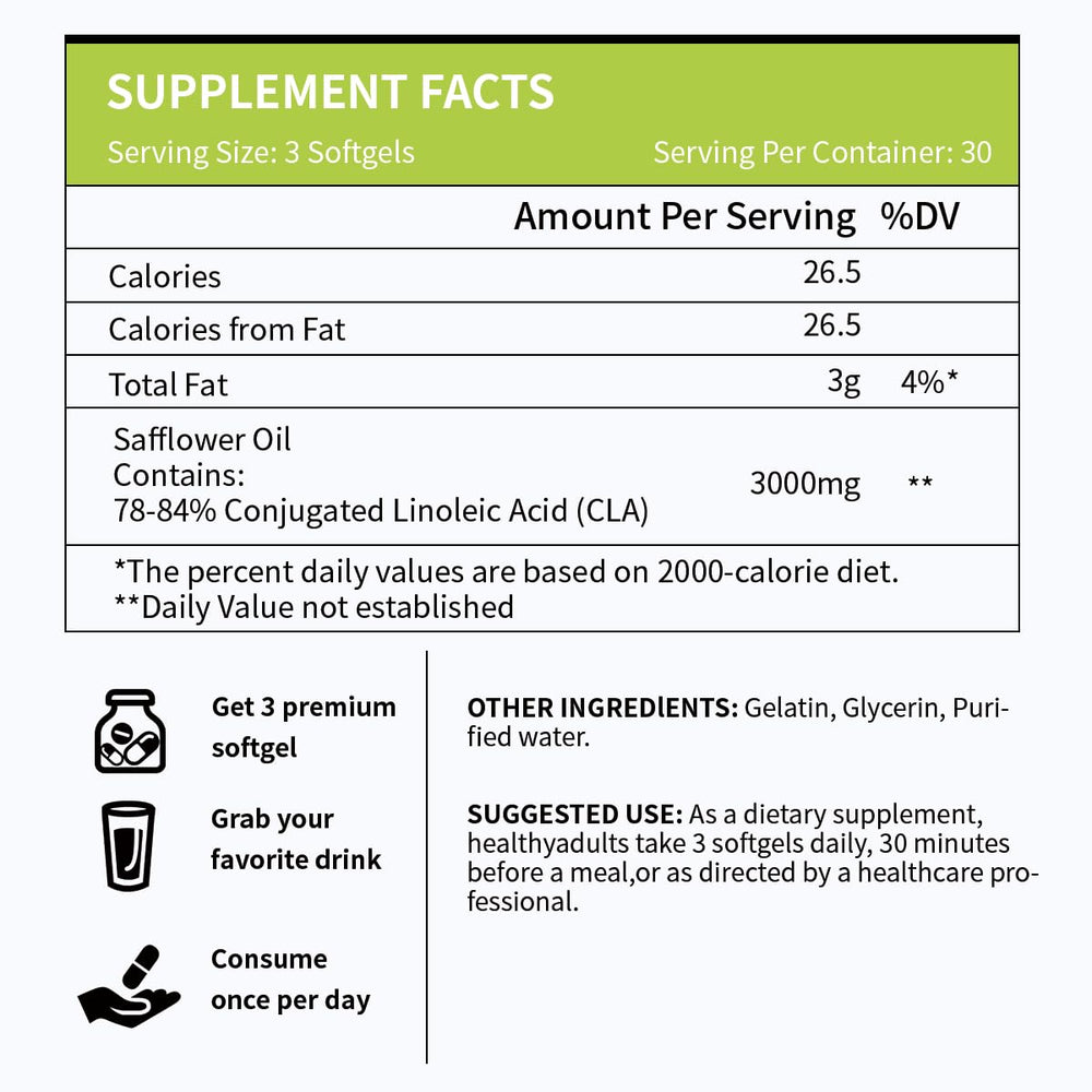 Vicwell CLA 3000mg, frente del empaque, resumen claro de beneficios