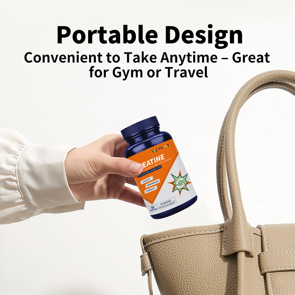 Vicwell Creatine Monohydrate packaging highlights non GMO and gluten free features