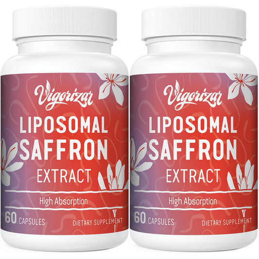 Vigorizar Azafrán cápsulas, frasco compacto, apoyo al ánimo y concentración diaria.