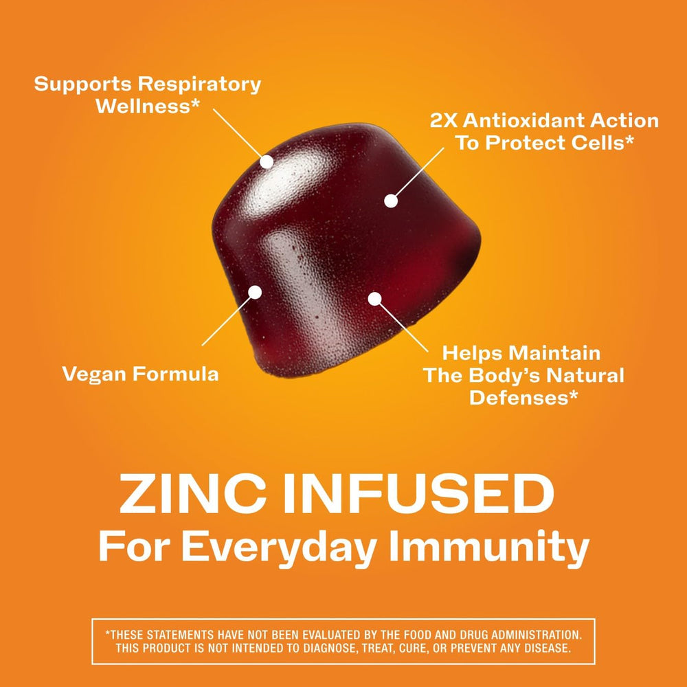 Vimergy etiqueta con lista de ingredientes orgánicos y zinc visible