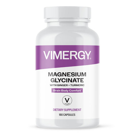 Vimergy frasco frontal mostrando 180 cápsulas y beneficio de alta absorción