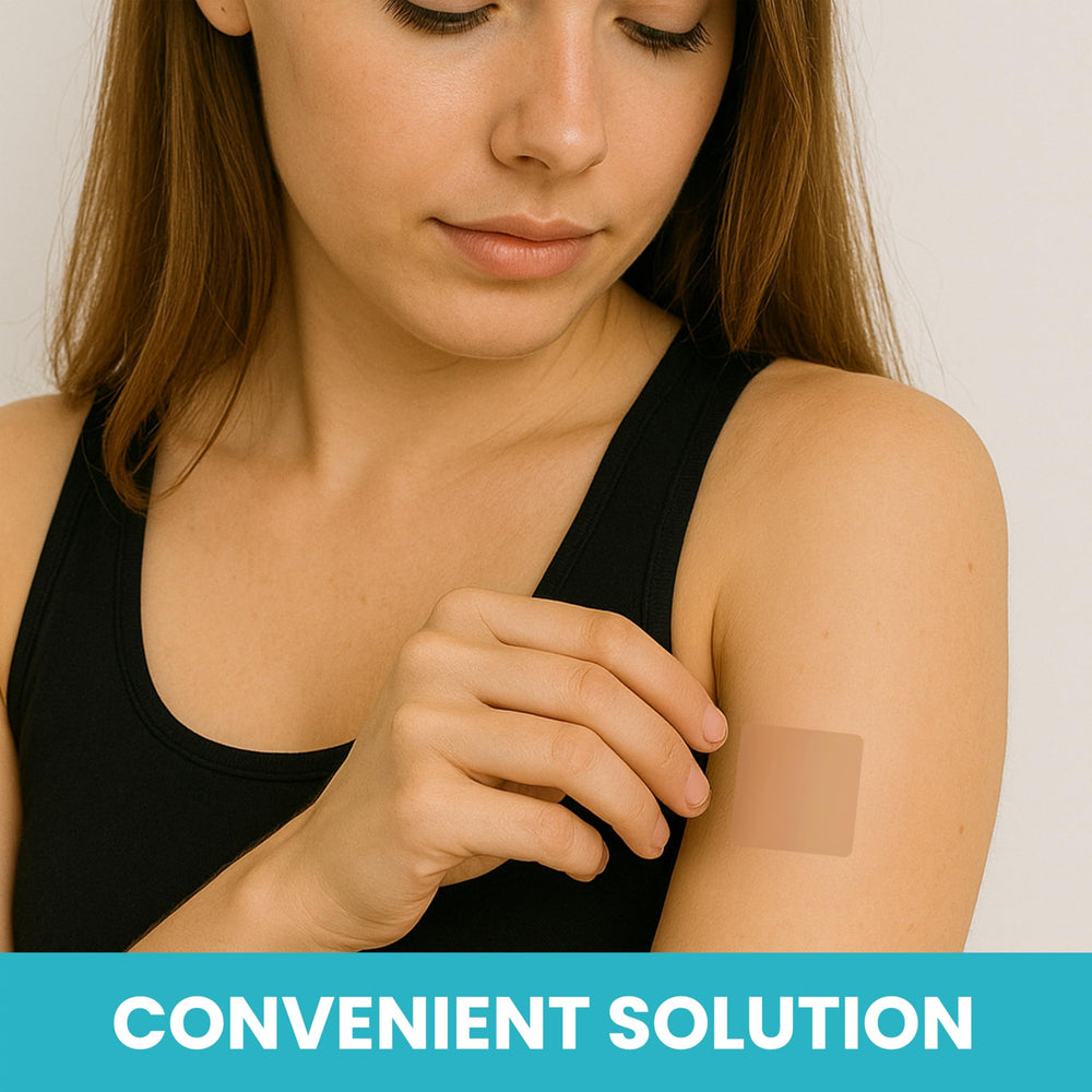 Frente del parche VIORY NAD+ con diseño seguro para piel sensible