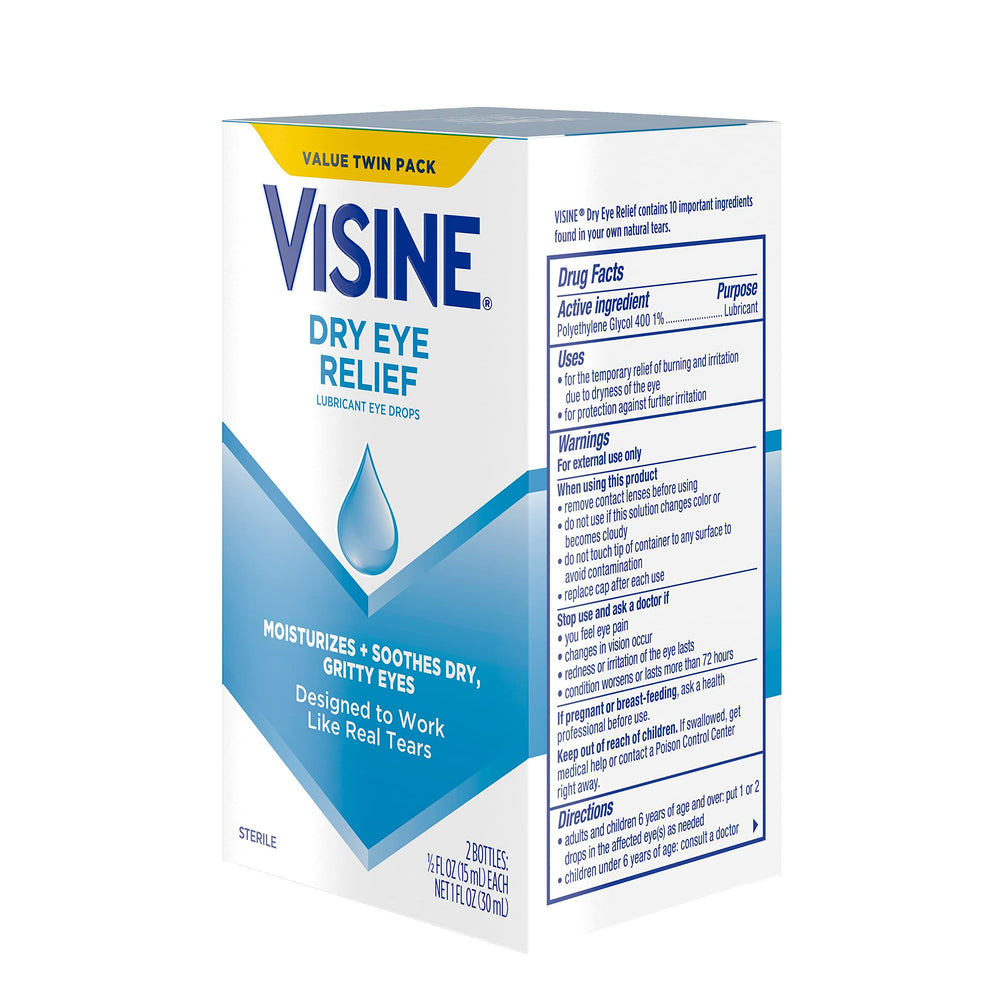 Visine frascos abiertos mostrando la fórmula y fácil administración