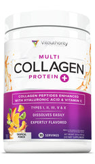 Envase de Vitauthority Multi Collagen con sabor tropical para uso diario.