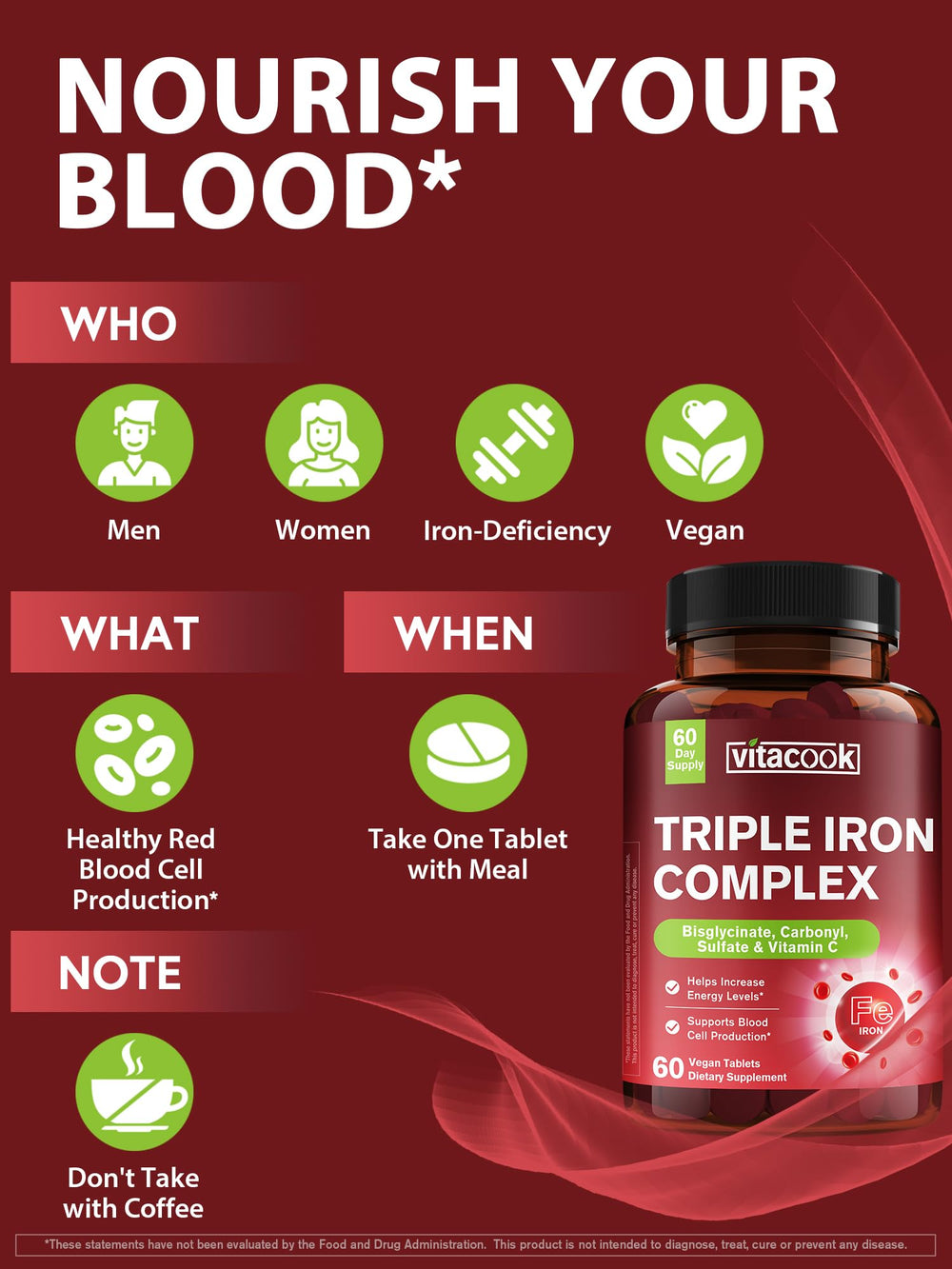 Vitacook Hierro, empaque vegano, tabletas libres de alérgenos