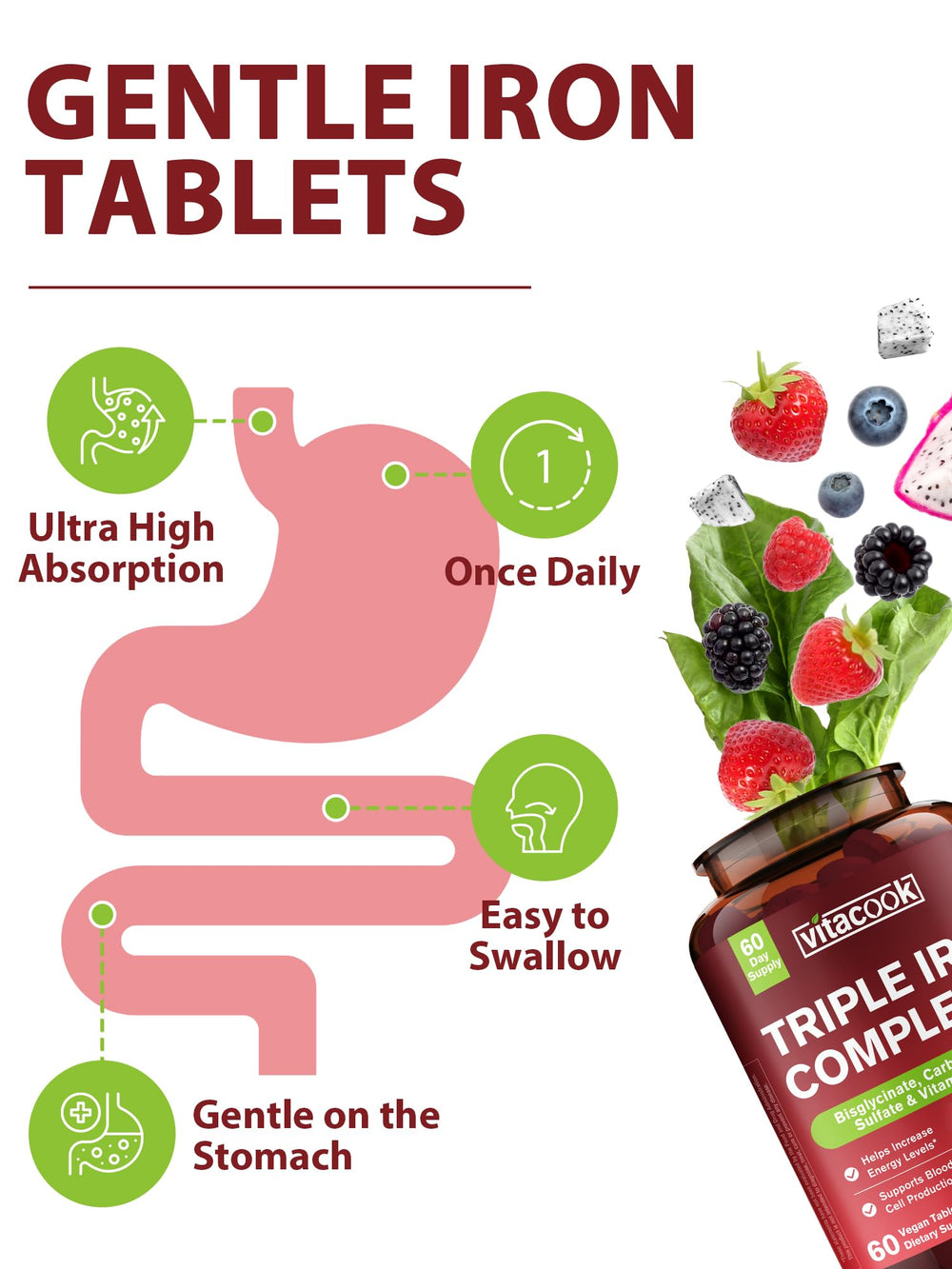 Vitacook Hierro sulfato, tabletas, guía de ingesta diaria