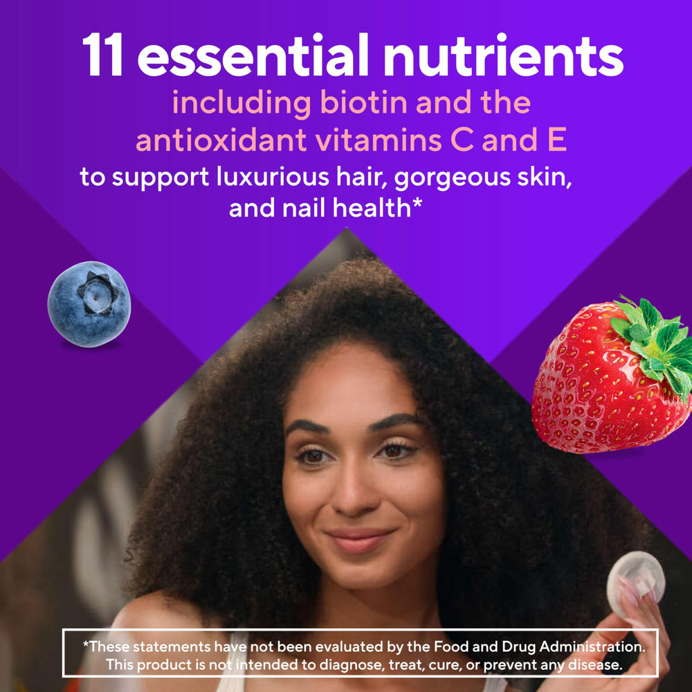 Vitafusion etiqueta de ingredientes destacando biotina y vitaminas esenciales