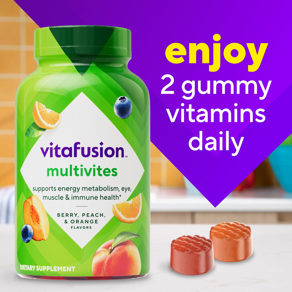 Vitafusion frasco abierto con gominolas listo para tomar