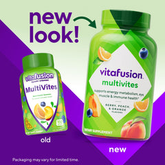 Vitafusion gominola en mano para tamaño y facilidad de ingestión