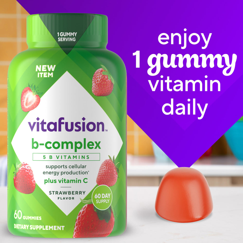 Vitafusion gomitas sobre mesa de desayuno mostrando integración diaria