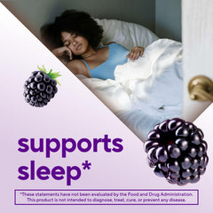 Label close-up of Vitafusion melatonin gummies with berry flavor