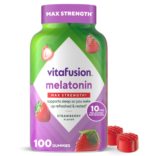 Vitafusion Melatonina 10 mg, gominolas de fresa, botella de 100 unidades para dormir mejor