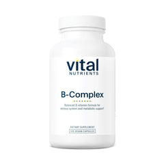 Vital Nutrients envase frontal del B-Complex mostrando etiqueta clara y beneficios