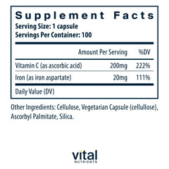 Vital Nutrients etiqueta en primer plano con información clara