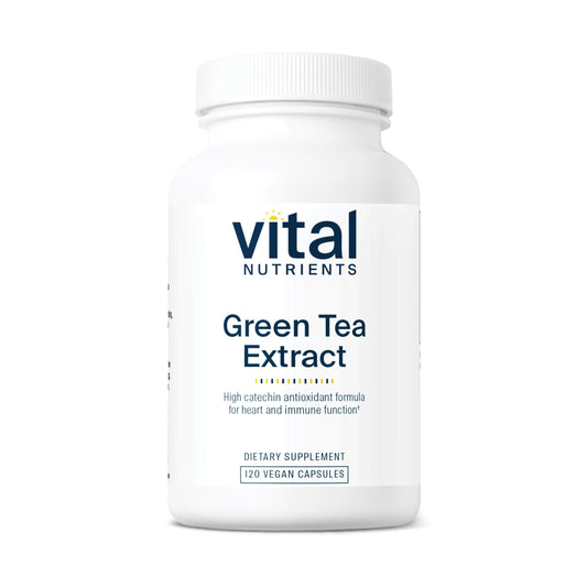 Vital Nutrients Green Tea Extract 550mg bottle with label highlights heart support