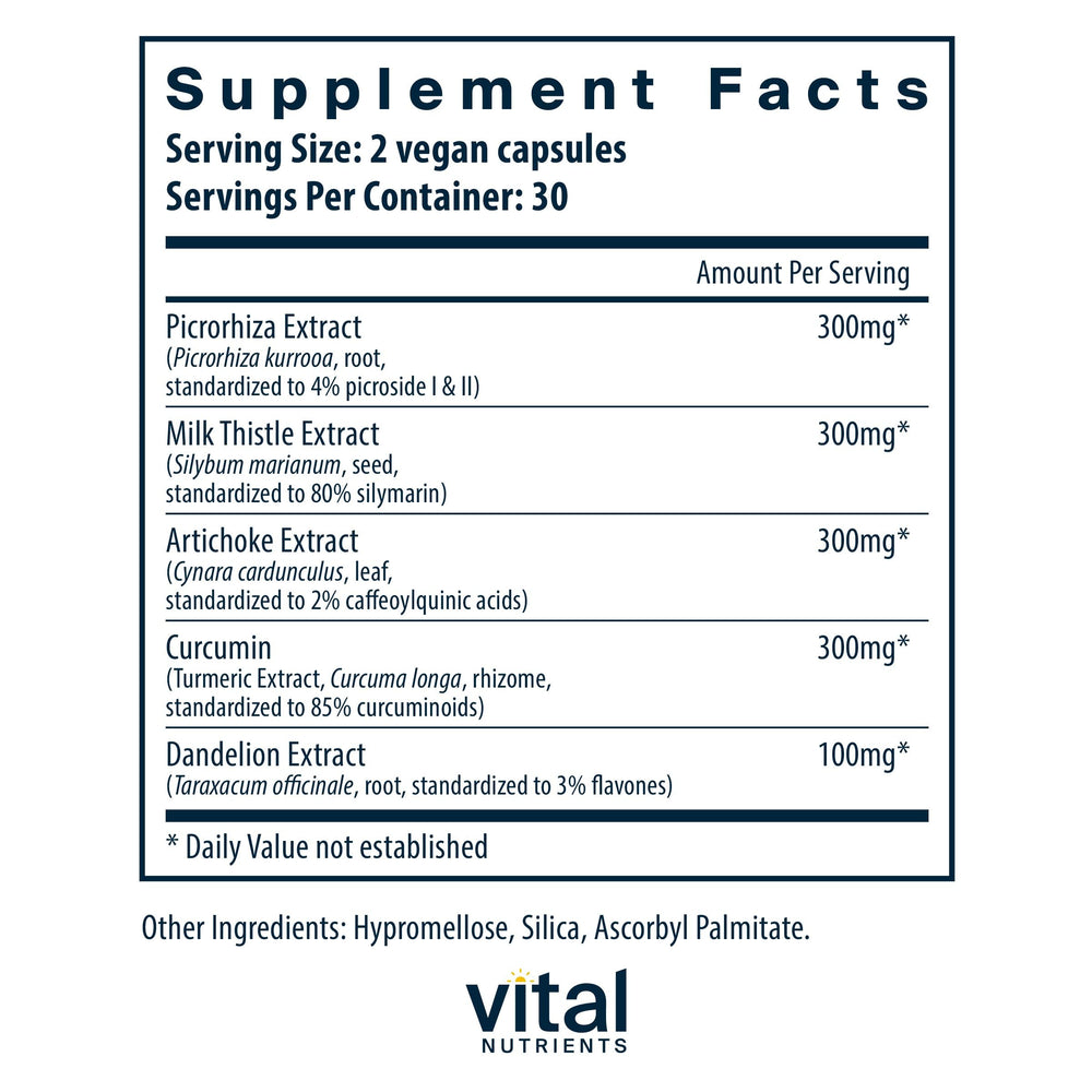 Close-up of Vital Nutrients Liver Support II capsules for plant-based use