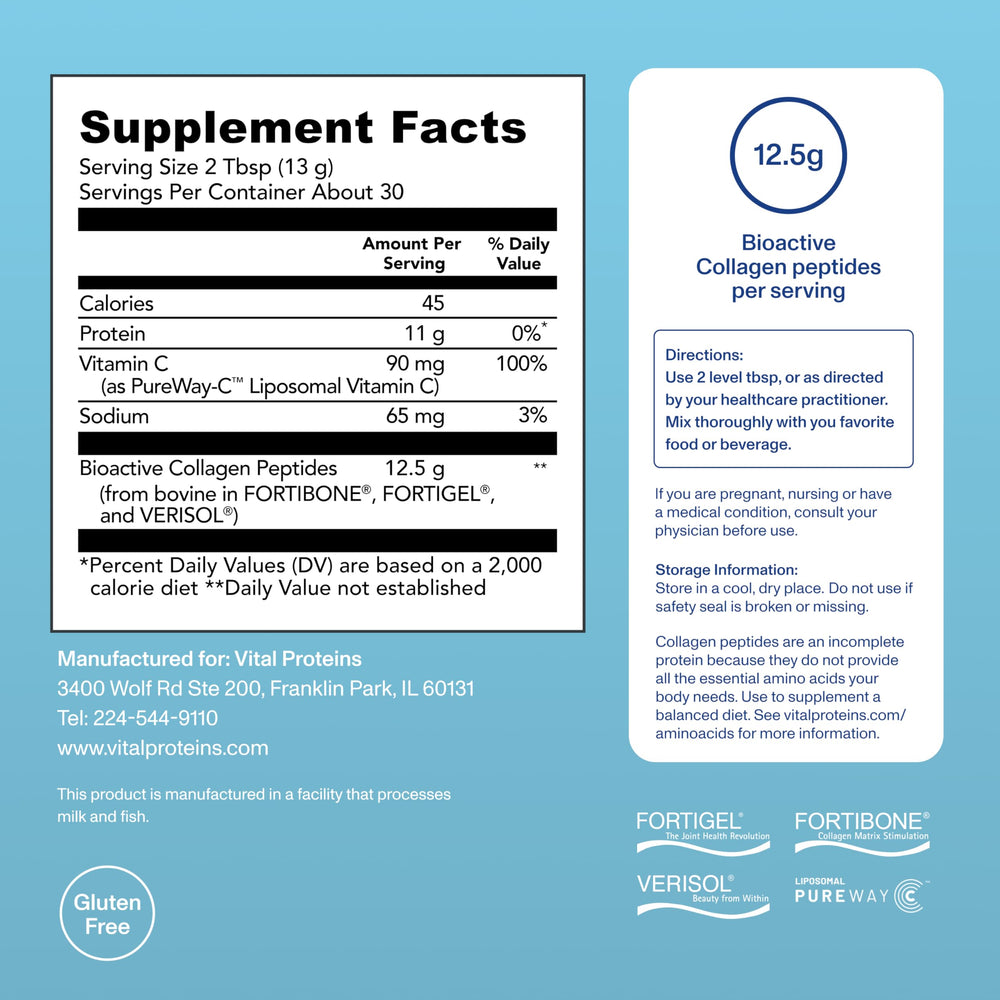 Vital Proteins etiqueta con ingredientes clave y beneficios claros